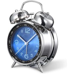 Loud Alarm Clock for Heavy Sleepers Adults,Retro 4Inch Silent Non-Ticking, Blue